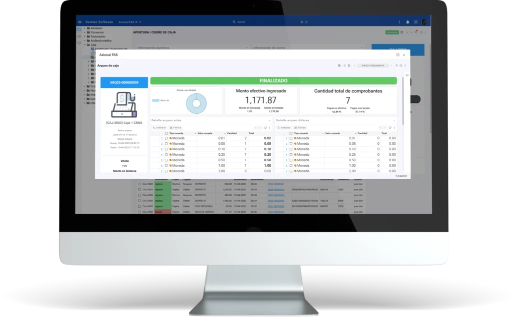 Dashboard de Axional FAS en una computadora de escritorio
