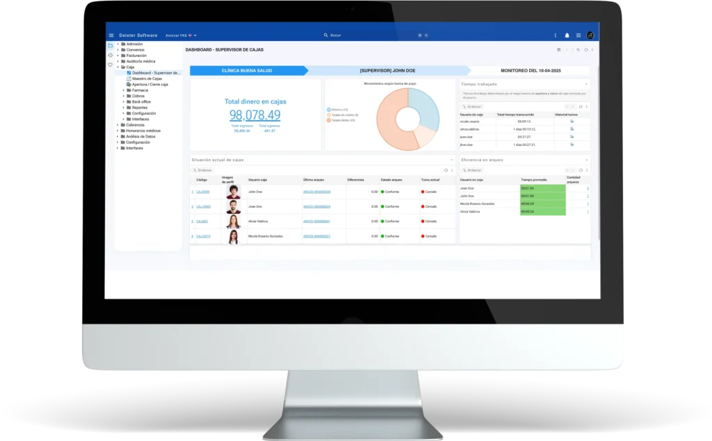 Dashboard de supervisor de Axional FAS en una computadora de escritorio