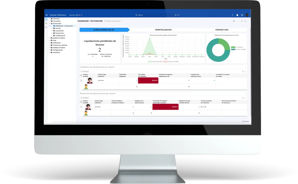 Dashboard de facturación de Axional FAS en una computadora de escritorio